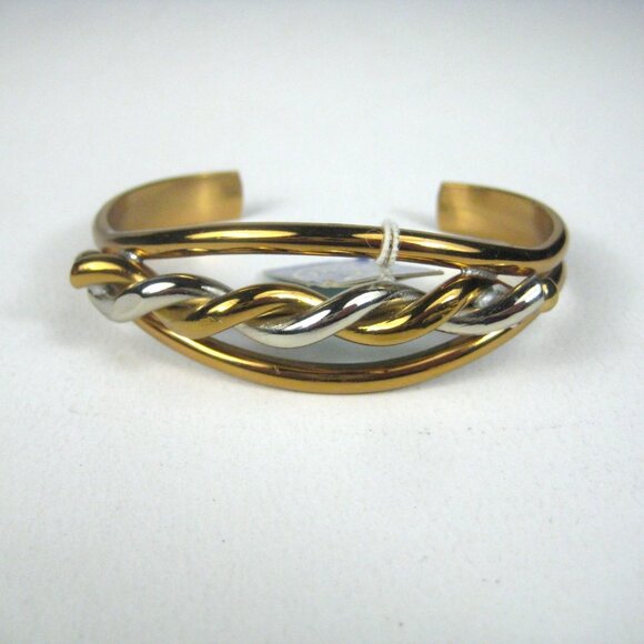 Pcraft Jewelry Gold Tone Silver Tone Twisted Cuff Bracelet Tag Two Tone - Picture 3 of 7